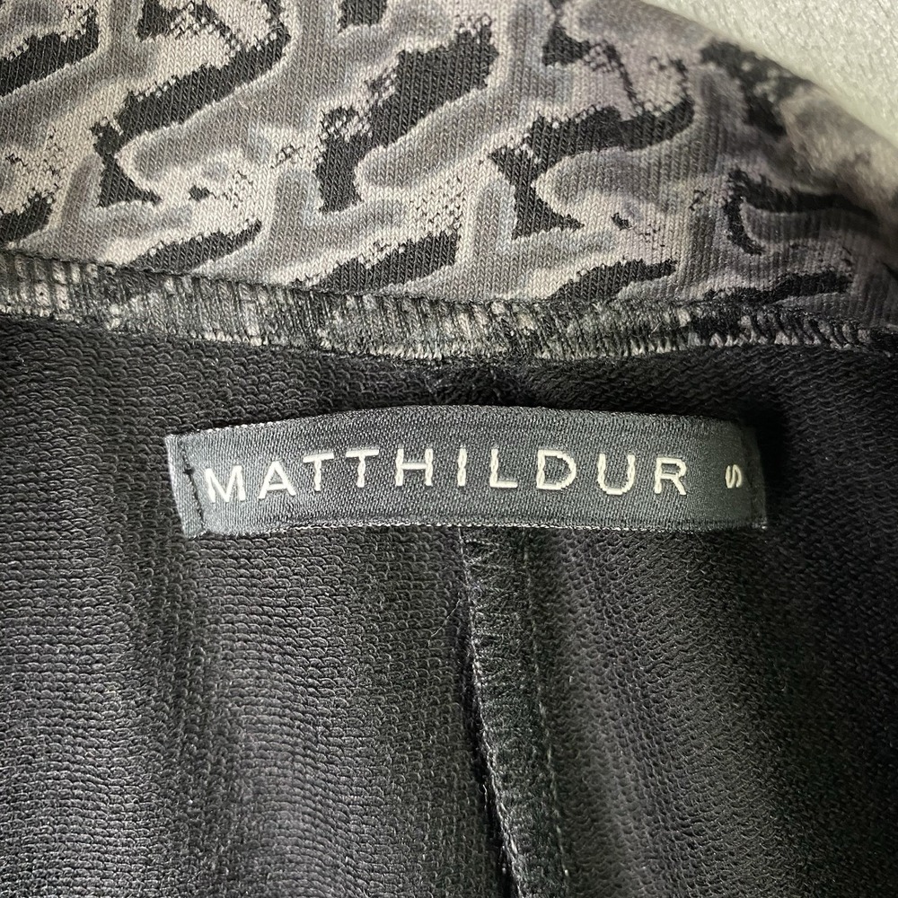 Matthildur Pants Womens Sz S Grey Black Zen Print Artsy French Terry Zip Pockets - Picture 4 of 13